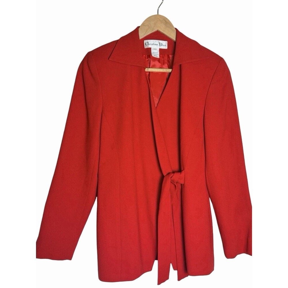 Vintage Christian Dior Red Wrap Style Blazer Jacket Womens 8P Petite Made USA